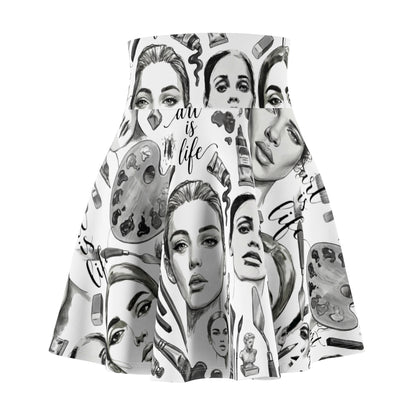 Black & White Skater Skirt – Artistic Makeup Faces | Art Lover All-Over Print
