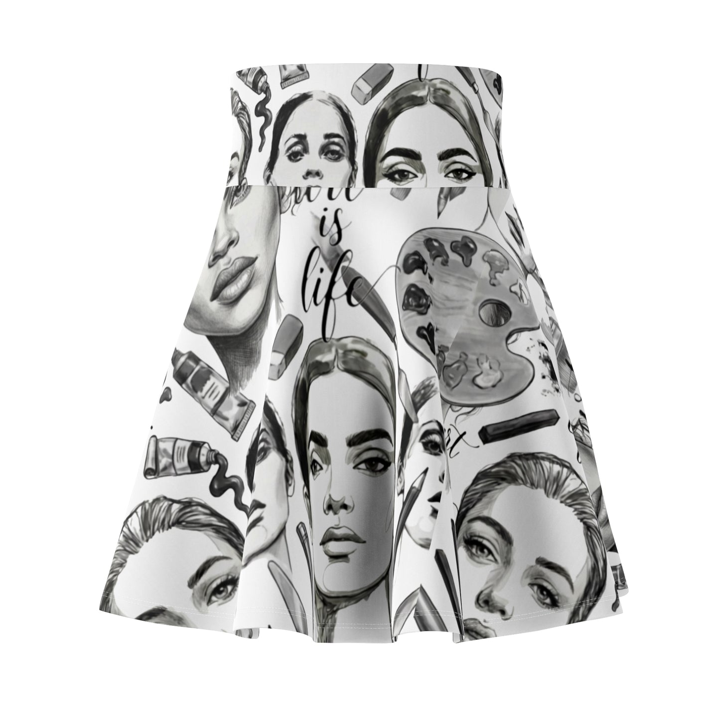Black & White Skater Skirt – Artistic Makeup Faces | Art Lover All-Over Print