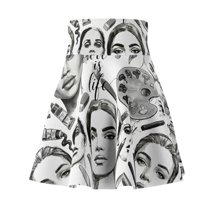 Black & White Skater Skirt – Artistic Makeup Faces | Art Lover All-Over Print