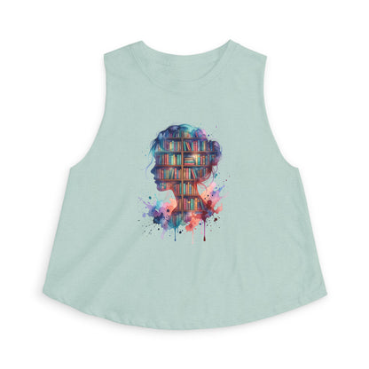 Book Lover Floral Silhouette Crop Top | Bookshelf Art Tank