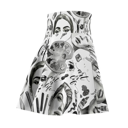 Black & White Skater Skirt – Artistic Makeup Faces | Art Lover All-Over Print