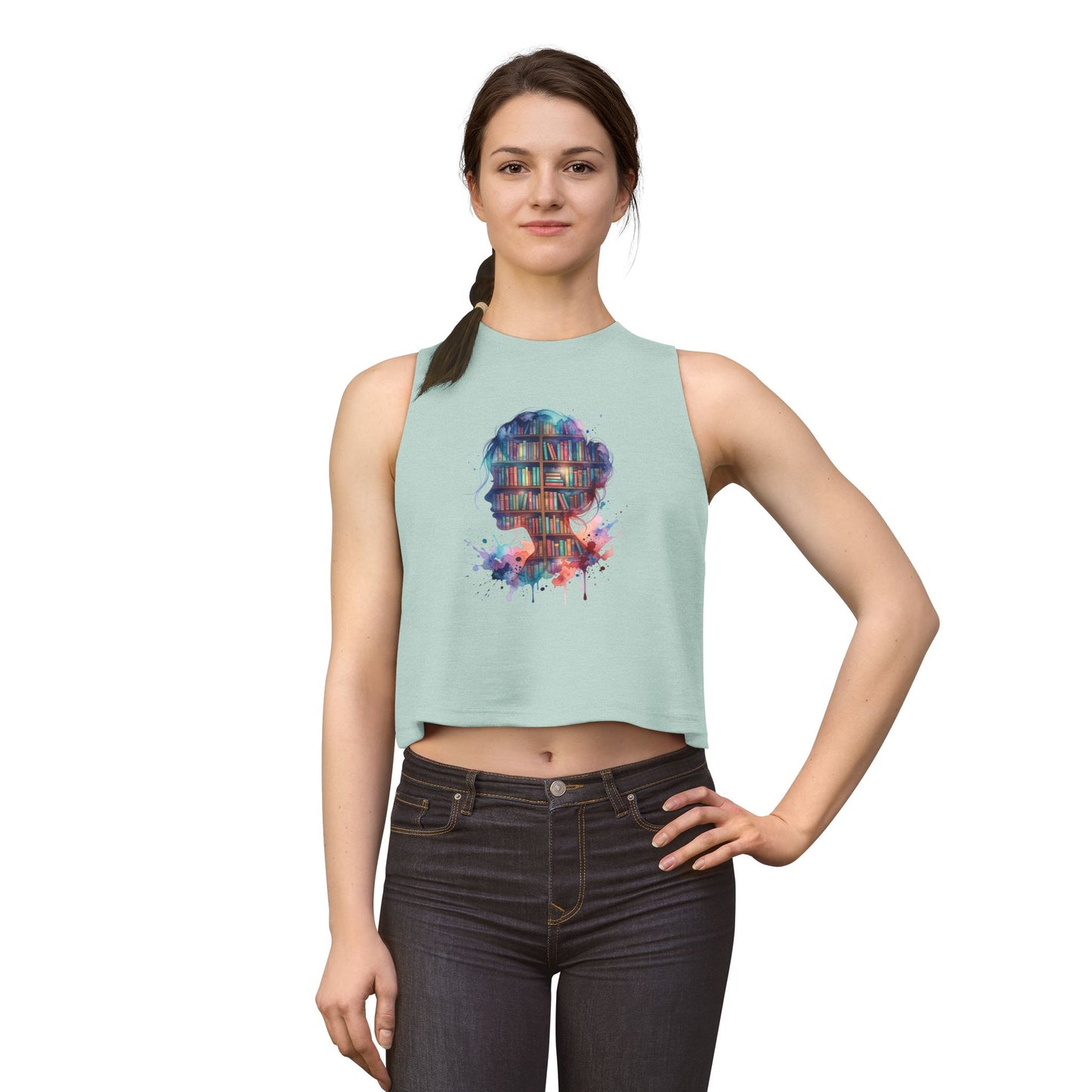 Book Lover Floral Silhouette Crop Top | Bookshelf Art Tank