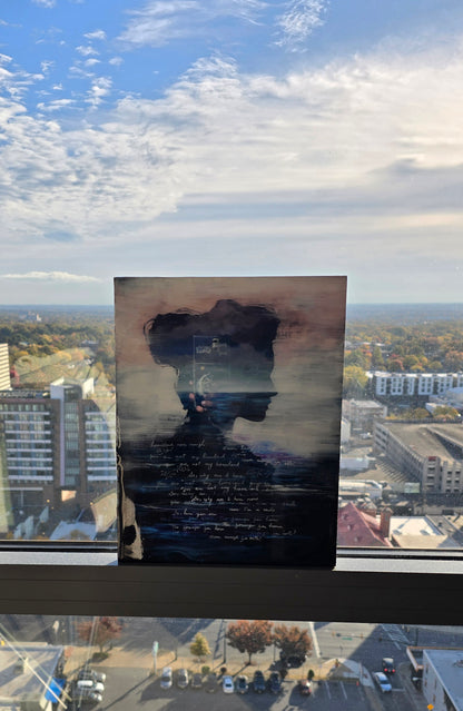 Unsubmerged | Woman & Ocean Self-Portrait with Resin & Calligraphy Wall Art