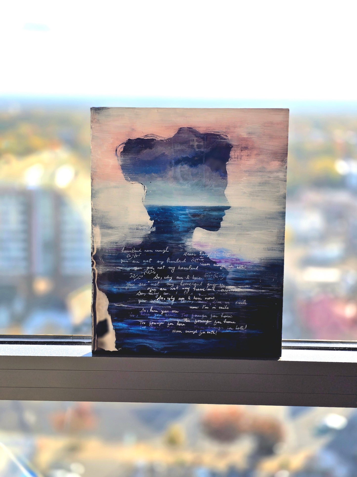 Unsubmerged | Woman & Ocean Self-Portrait with Resin & Calligraphy Wall Art