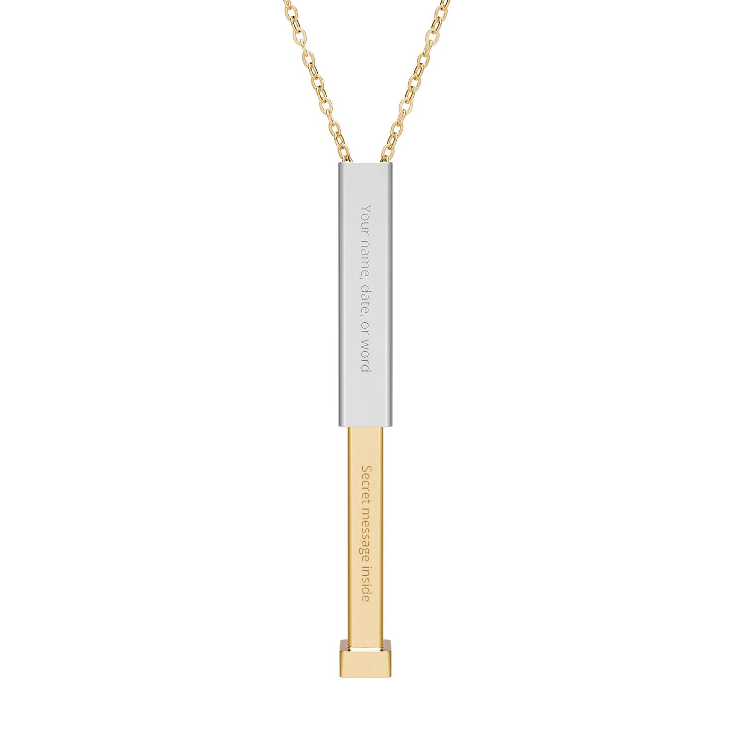Hidden Message Sliding Bar Necklace | Engraved Secret Tube Pendant