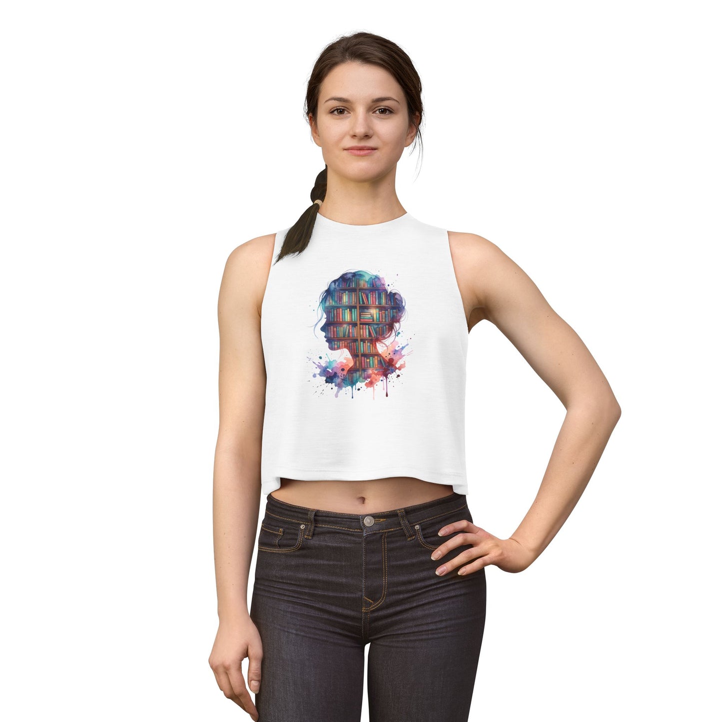 Book Lover Floral Silhouette Crop Top | Bookshelf Art Tank