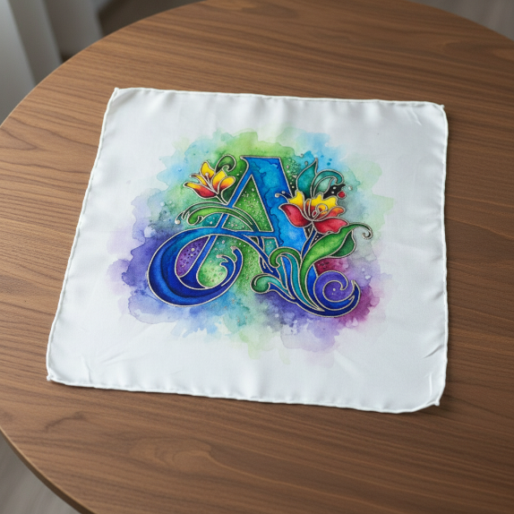 Botanical Monogram Silk Scarf | Hand-Painted Custom Floral Initial | Made-to-Order Gift for Her