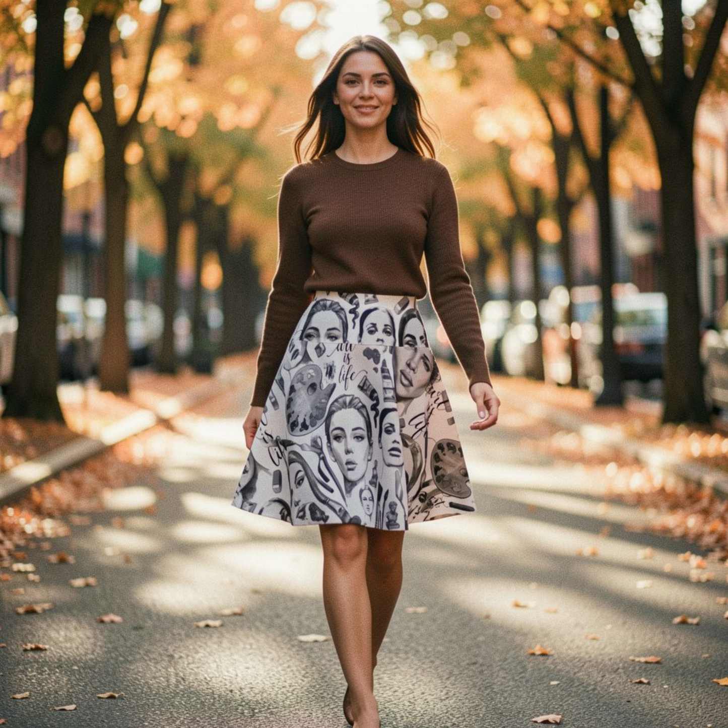 Black & White Skater Skirt – Artistic Makeup Faces | Art Lover All-Over Print